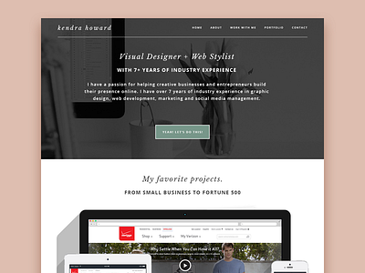Personal Portfolio + Branding | Kendra Howard black blue design gold gray pink portfolio webdesign website