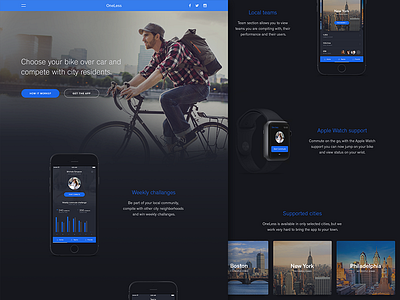 Oneless Website app apple watch bike blue cycling ios landing page oneless website