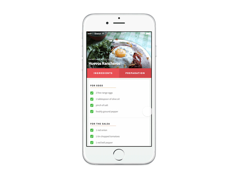 Recipe app feature concept (GIF) app cooking interaction ios mobile origami recipe sketch timer