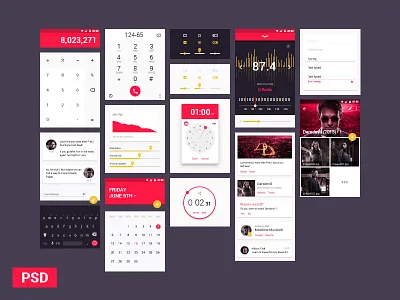 Material Design UI Kit Freebie android calendar components design freebie kit material material design mobile psd radio ui
