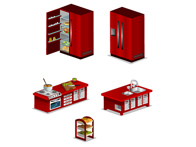 Kitchen Furniture 2d design furniture game illustration isometric red vector
