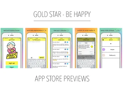 "gold star - be happy" App Store Previews app app store facebook happy illustration ios mockups photoshop shares snapchat thanks twitter
