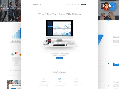 crm.me full site blue clean computer graph icons landing light page pricing site tour website