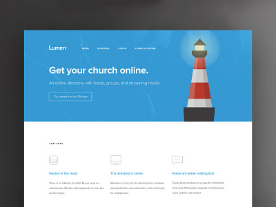 Lumen Landing black blue church landing page lighthouse lumen pricing ui ux