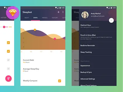Sleepbot Android [Sketch File] android app freebie sketch internet of things iot material design sketch file sleep tracking sleepbot wearables