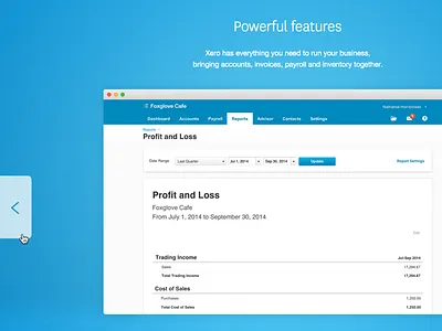 Features carousel - Xero for Mac carousel finance gradient noise preview ui