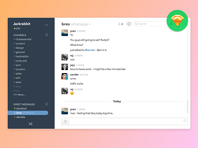 Slack + WhatsApp [Sketch File] chat dashboard desktop app freebie sketch light ui mac app messaging sketch file slack whatsapp