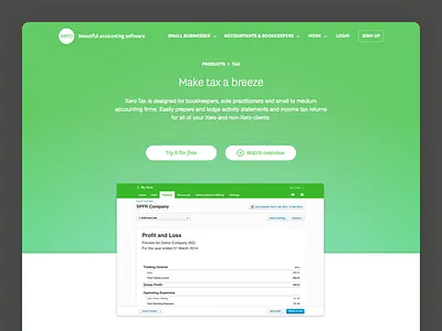 Xero Tax gradient landing page product tax web xero