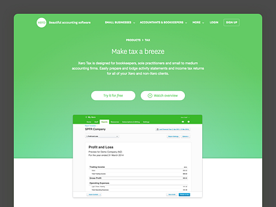 Xero Tax gradient landing page product tax web xero