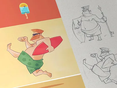 Surfer character drawing fun icecream pen pencil sketch summer surfer