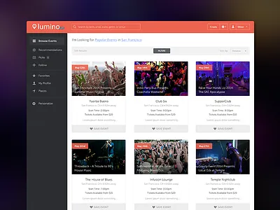 Events Dashboard app clean dashboard flat icons simple web website
