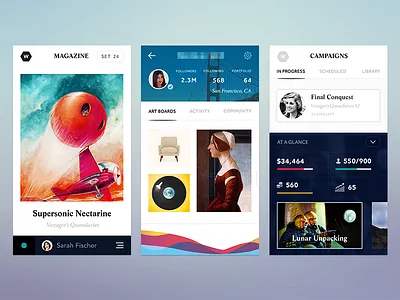 iPhone app apple art discovery icons ios 8 magazine minimal profile social statistics ui vintage