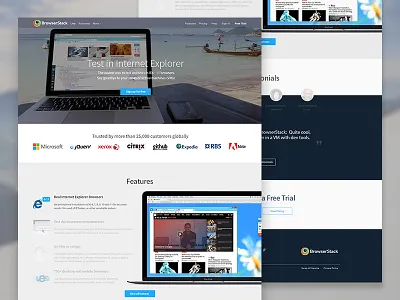 Test in IE feature footer header internet explorer landing page sponsors testimonial ui ux website