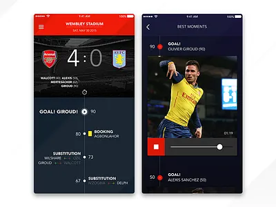 Arsenal F.C arsenal clean dark flat football score timeline ui ux video