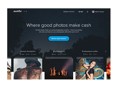Shuttout Homepage cta header hero landing photo photography proxima ui ux web