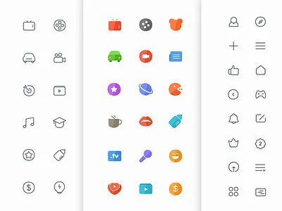Icons broadcast colour design flat icon line player ui video