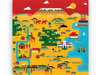 Tanzania Map Illustration africa building city icon design illustration metro safari serengeti city tanzania transportation vector