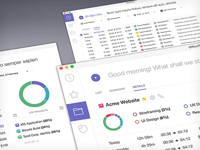 OfficeTime Desktop app design desktop minimal officetime osx time tracking ui user experience user interface ux windows