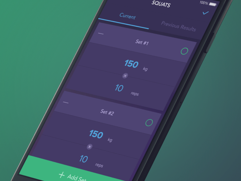 Exercise screen: Set Interaction ae animation app fitness gif gym ios mobile motion ui ux workout