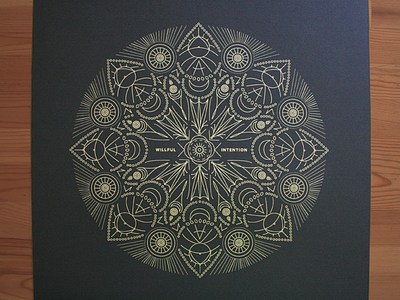 Willful Intention Screenprint black circle gold illustration line mandala paper print screenprint silkscreen