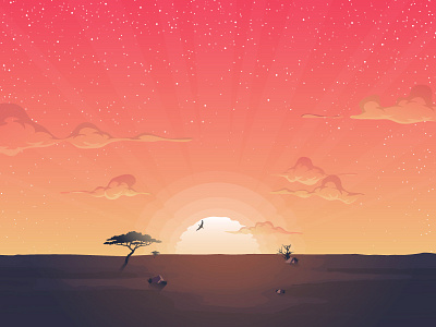 Africa africa illustration king landscape lion orange savannah sun sunrise sunset the lion king