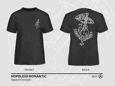 Hopeless Romantic Apparel Concept apparel design heart hopeless illustration ink onecolor quote romantic tattoo
