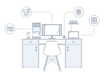 Workspace illustration flat icons illustration mobile office presentation set tech technology web workspace
