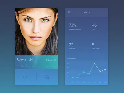 Social App Concept app chat dating events flat match social stats