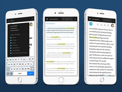 Reader Product Design app citations comments drawer product search web app