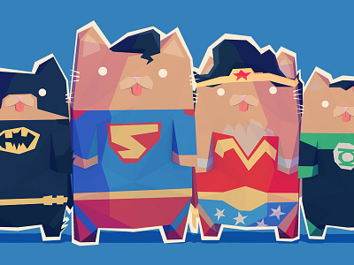 The Justice Kittehs 3d aquaman batman cats comics dc green lantern illutsration kittens superheroes superman wonderwoman