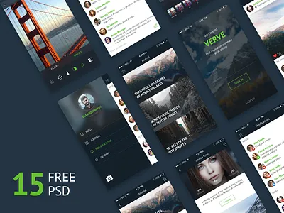 Freebie: Verve UI Kit app download feed free ios journal kit notifications photo profile psd ui