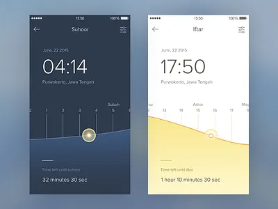 Ramadhan Times application black buka clock concept customize dark day flat graph iftar light minimal ramadhan sahur suhoor sun time visualization white
