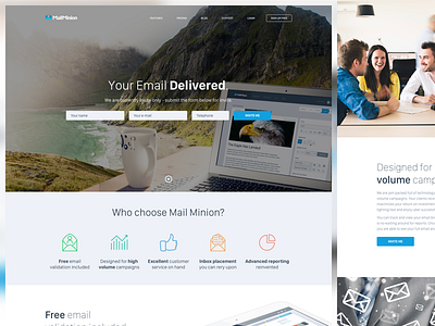 MailMinion Promo Website app blue and yellow design design homepage mail minion promo promotional ui ux web website