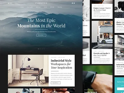 Pyoneer Blog/Magazine Layout app flat grid magazine masonry minimal portfolio ui website wordpress