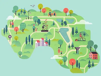 Eco Park Map character eco green illustration land landscape map park tree vector web