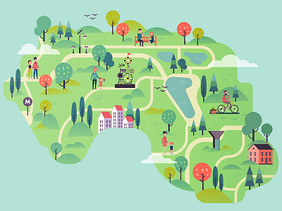 Eco Park Map character eco green illustration land landscape map park tree vector web