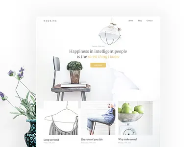 Mozaika aesthetic blog clean concept free minimal psd web design white