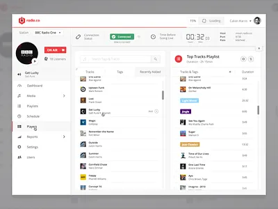 Radio.co App - Playlist Builder dj drag and drop list playlist radio search filter tags tracks ui user experience user interface ux
