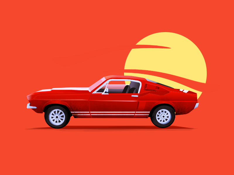 Ford Mustang 1967 design flat ford illustration muscle car mustang orange race red sports yellow
