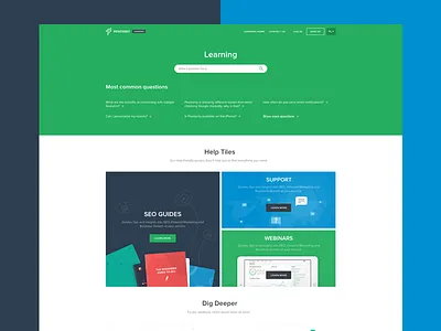 Help center faq green guide help help center landing page learning search support tiles ui webinars