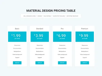 Material Design Pricing Table buttons hosting itsekhtiar material material design premium price pricing table psd shadow table