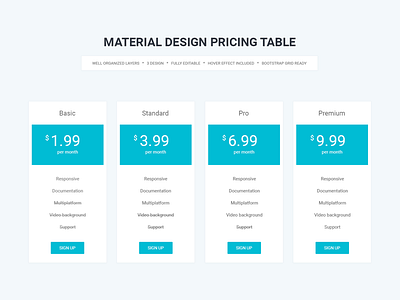 Material Design Pricing Table buttons hosting itsekhtiar material material design premium price pricing table psd shadow table