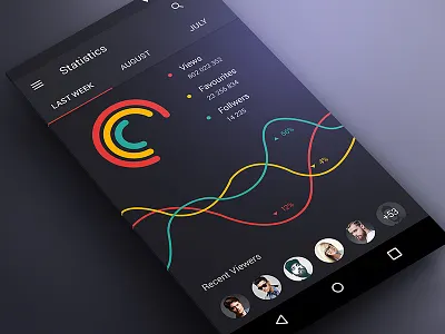 Dark Statistics Page in Material Design android app dark dashboard design infographic iwatch material material designs screens statistics ui