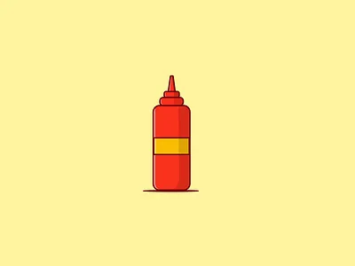 Ketchup 2ddesign 3d 3d designer bottle branding burger design drop eat food free graphic design icon illustration ketchup logo red sandwich ui yellow