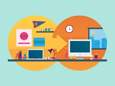 Tips For Design Students Entering The Workforce beer books college computer desk dorm employment illustration job lamp student