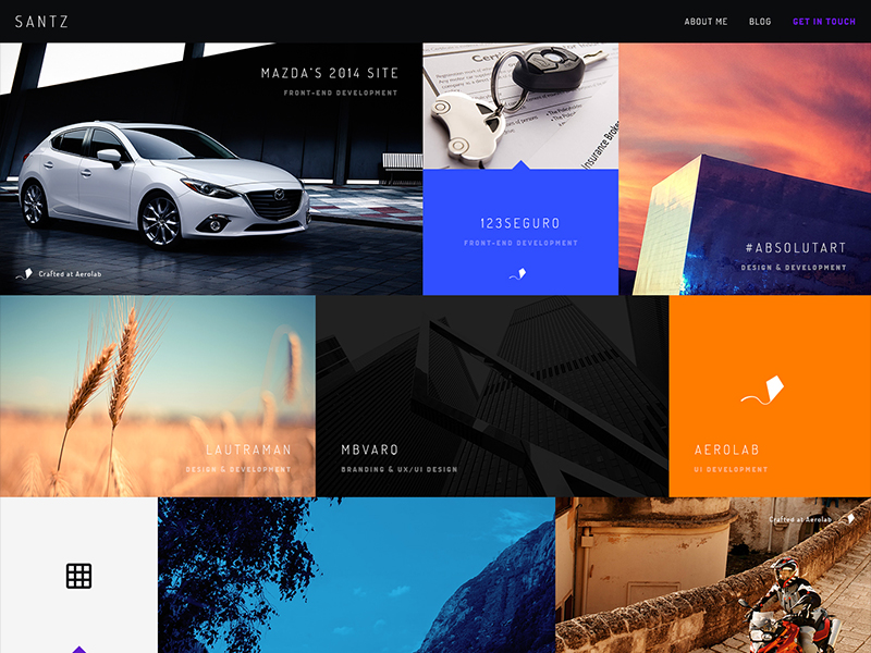 Santz • Landing grid home homepage masonry portfolio santz ui