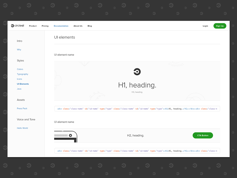 Style Guide WIP brand circleci css guide layout palette style styleguide typography ui ui elements wip