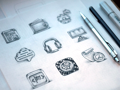 Cogsy sketches bilboard blog cloud code handdrawn headphones icon page settings tag wallet web