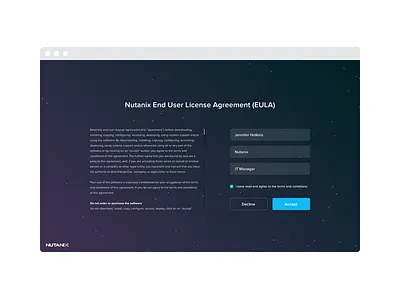 Nutanix Prism EULA clean dark eula minimal nutanix star ui web