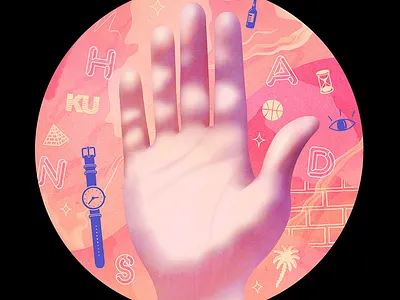 Hands abstract basket eye finger hand illustration label music palm tree pyramid vector vinyl